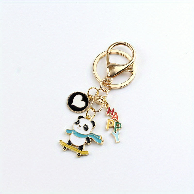 Cute Skating Panda Alloy Keychain Bag Charm Pendant