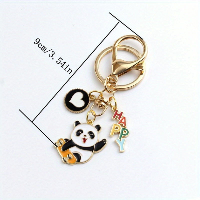 Cute Skating Panda Alloy Keychain Bag Charm Pendant