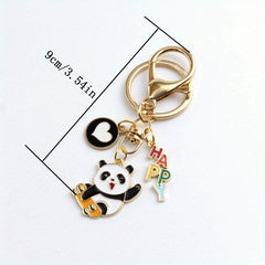 Cute Skating Panda Alloy Keychain Bag Charm Pendant