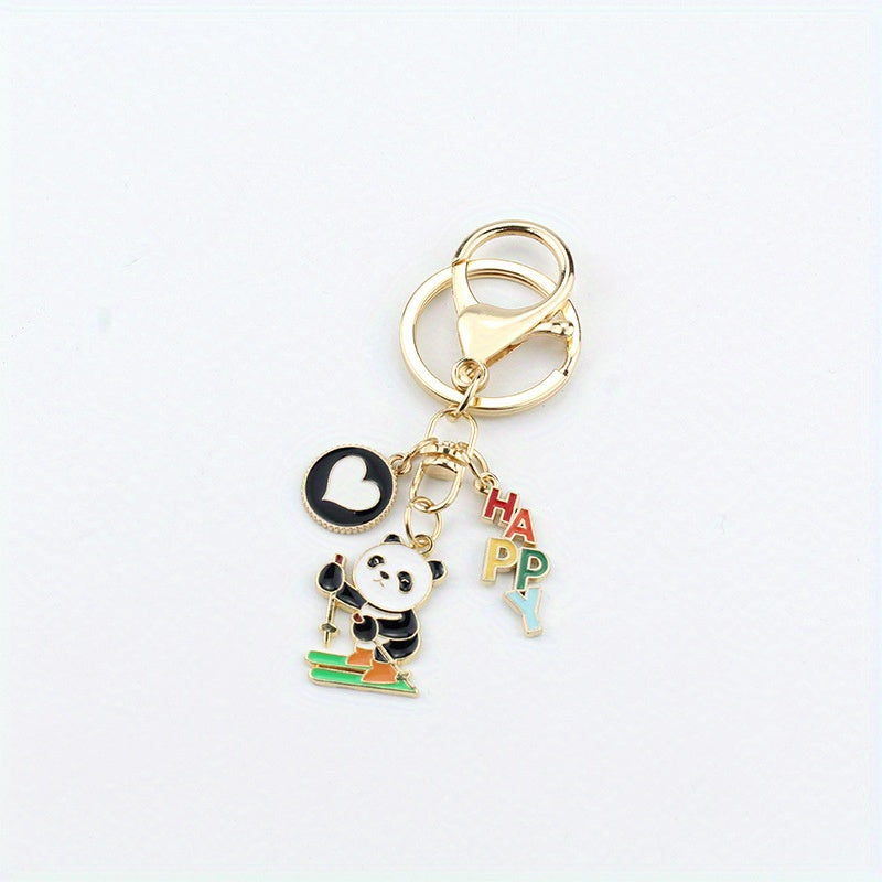 Cute Skating Panda Alloy Keychain Bag Charm Pendant