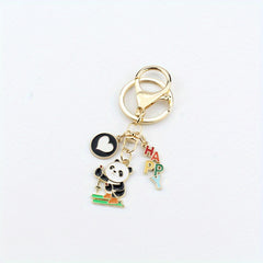 Cute Skating Panda Alloy Keychain Bag Charm Pendant