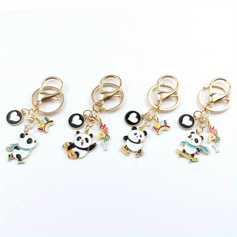 Cute Skating Panda Alloy Keychain Bag Charm Pendant