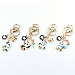 Cute Skating Panda Alloy Keychain Bag Charm Pendant