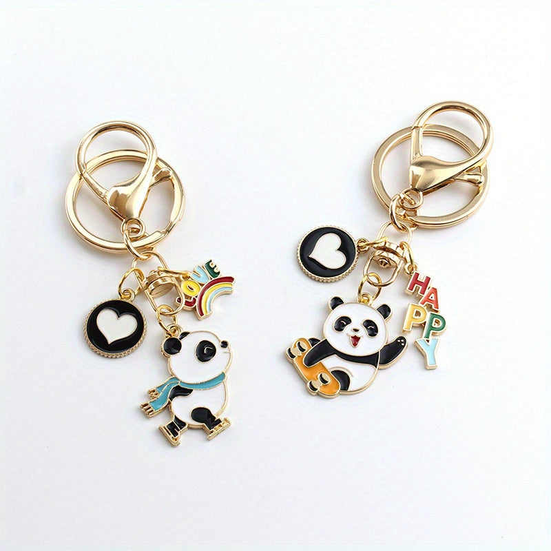 Cute Skating Panda Alloy Keychain Bag Charm Pendant