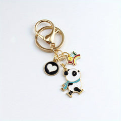 Cute Skating Panda Alloy Keychain Bag Charm Pendant