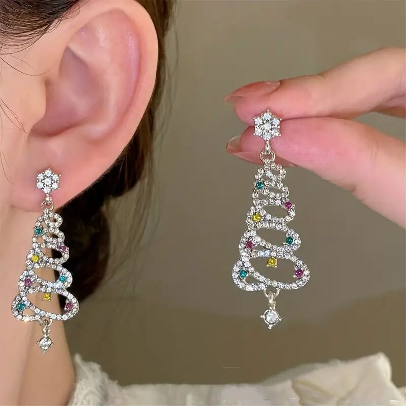 Christmas Tree Dangle Earrings Zircon Festive Jewelry