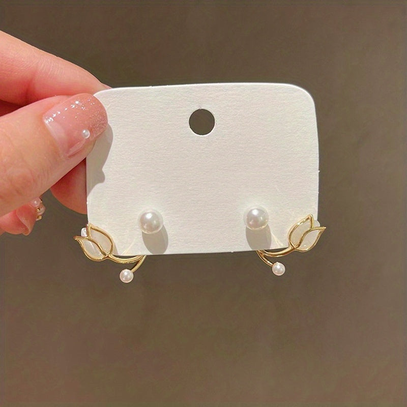 Opal Tulip Pearl Stud Earrings Female