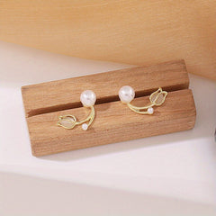 Opal Tulip Pearl Stud Earrings Female
