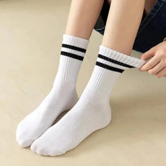 6 Pairs Men's Striped Crew Socks Cotton Blend Comfy Casual Outdoor All Season