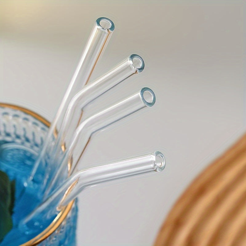 Transparent Glass Straws Set - 4 Straws 1 Brush