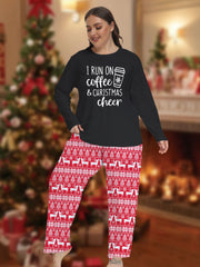  Coffee Graphic Long Sleeve Tee & Striped Pants Lounge Set