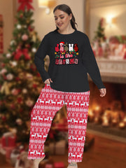Plus Size Christmas Pajama Set Women's Letter & Elk Print Lounge 2 Piece