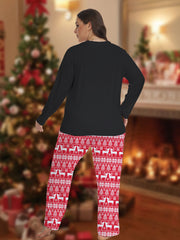 Plus Size Christmas Pajama Set Women's Letter & Elk Print Lounge 2 Piece