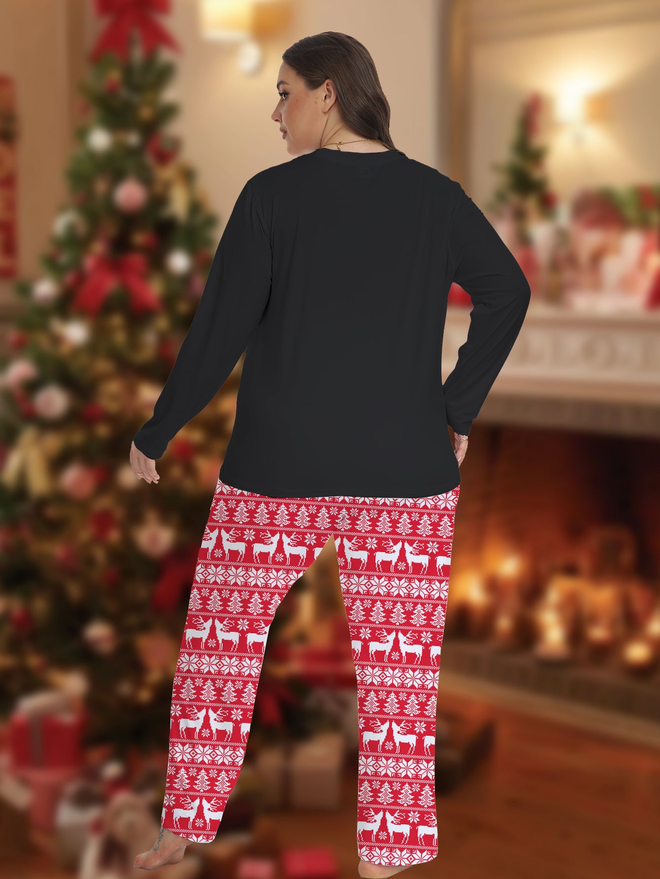 Women's Plus Size Christmas Pajama Set Long Sleeve T-Shirt & Pants Lounge