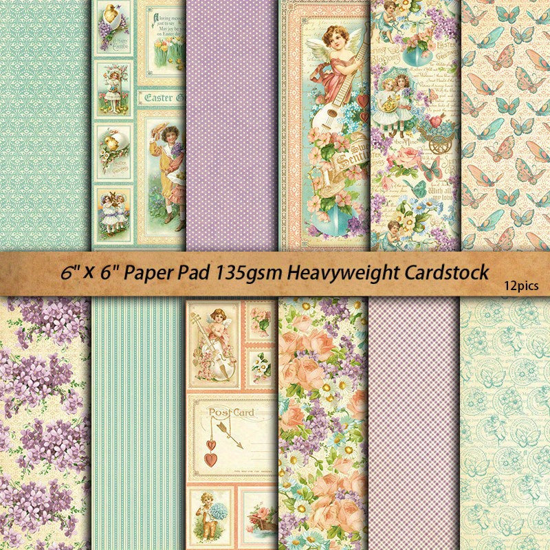 12pcs Retro Flower Cluster Paper Journal Decoration DIY Tools Student Stationery
