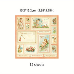 12pcs Retro Flower Cluster Paper Journal Decoration DIY Tools Student Stationery