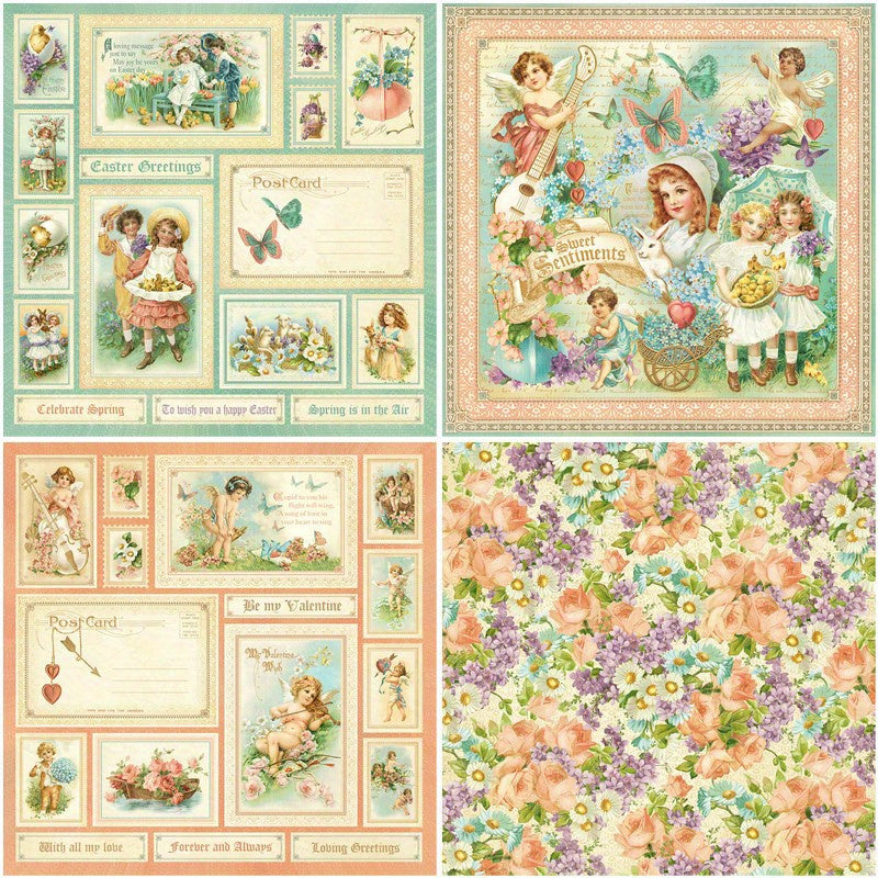 12pcs Large Flowering Shrubs Paper Retro Journal For Background DIY Gift