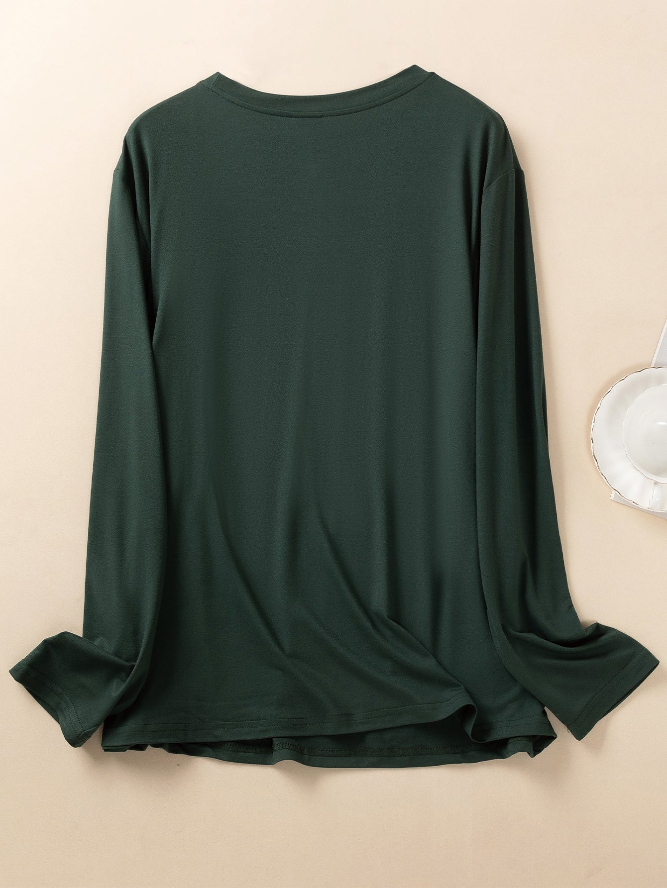 Women's Plus Cat & Musical Note Print Lounge Top Long Sleeve Crew Neck Tee