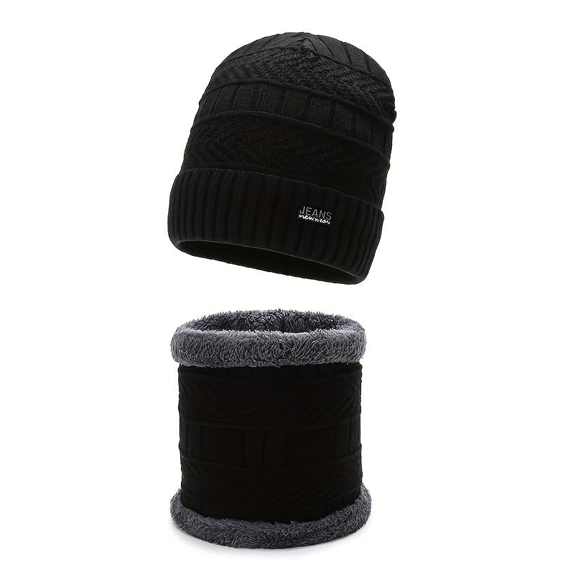 2pcs Winter Knitted Hat & Neck Gaiter Set Coldproof Pullover Couple