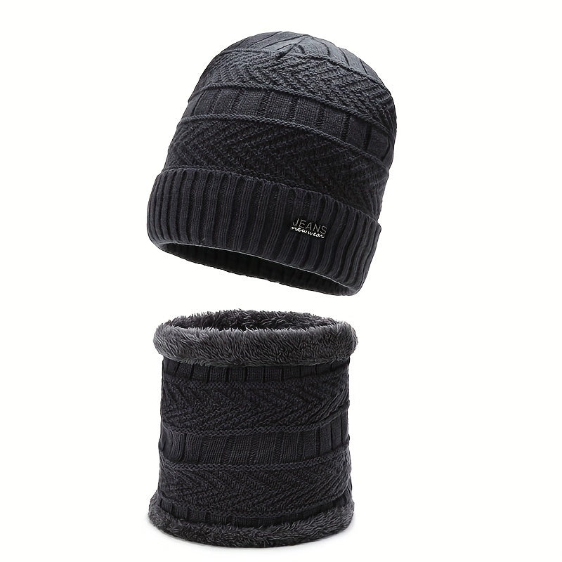 2pcs Winter Knitted Hat & Neck Gaiter Set Coldproof Pullover Couple