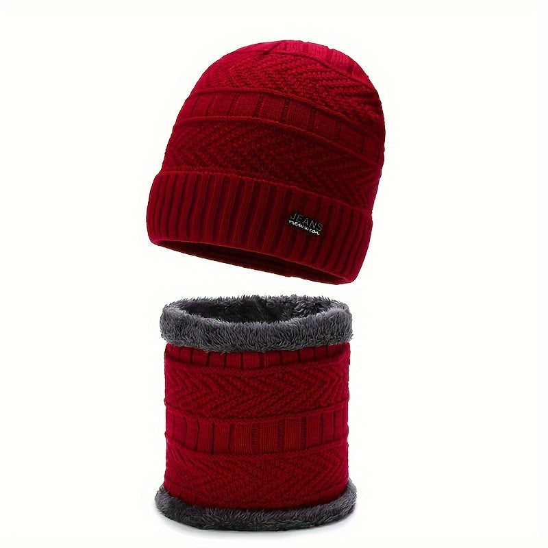 2pcs Winter Knitted Hat & Neck Gaiter Set Coldproof Pullover Couple