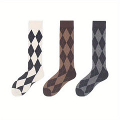 Argyle Calf Socks College Style Knee High Socks Women's Stockings