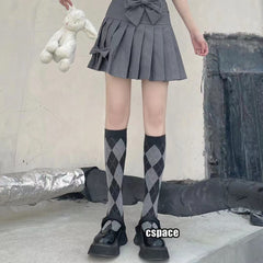 Argyle Calf Socks College Style Knee High Socks Women's Stockings