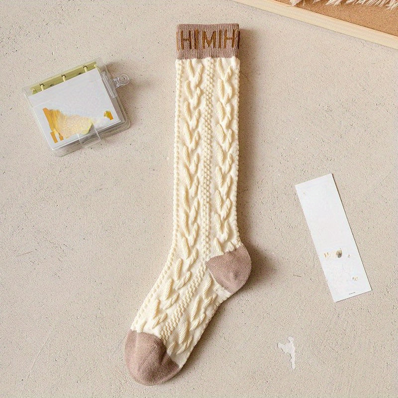 Letter Print Knee High Socks Women's Stockings