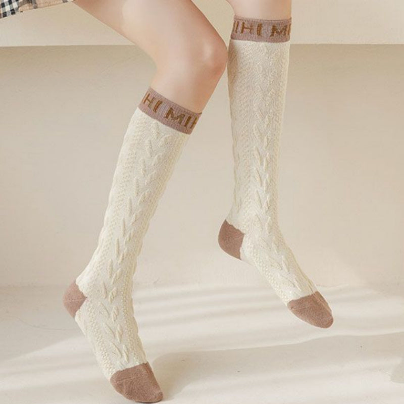 Letter Print Knee High Socks Women's Stockings