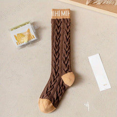Letter Print Knee High Socks Women's Stockings