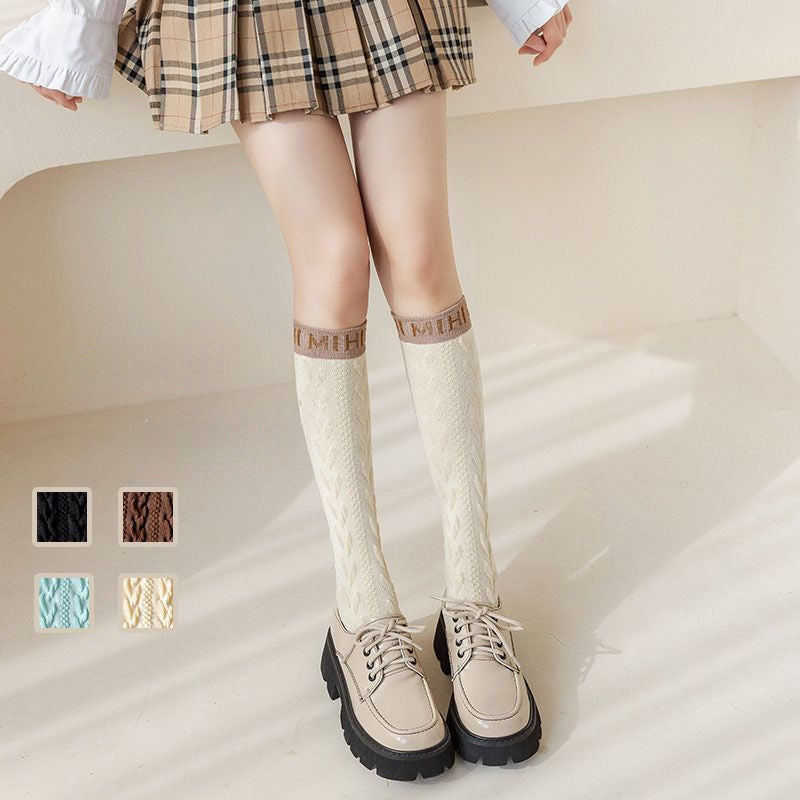 Letter Print Knee High Socks Women's Stockings