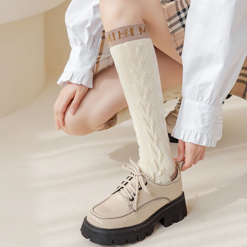 Letter Print Knee High Socks Women's Stockings