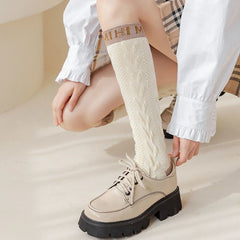 Letter Print Knee High Socks Women's Stockings