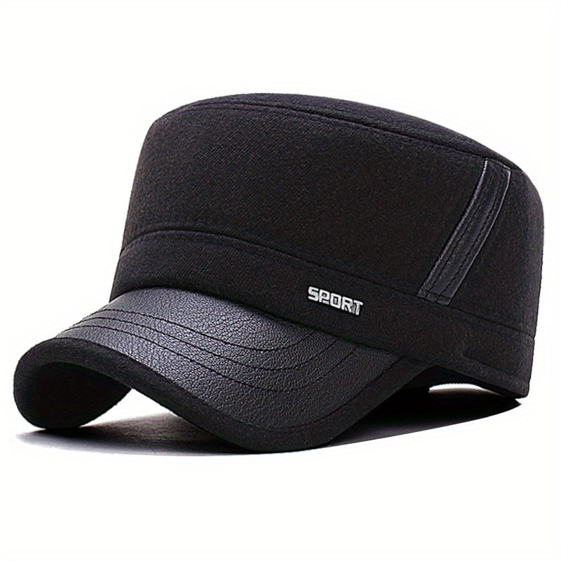 Winter Warm Thickened Hat Military Flat Top Cap With Earflaps Men's Hat