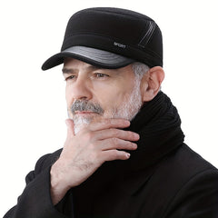 Winter Warm Thickened Hat Military Flat Top Cap With Earflaps Men's Hat