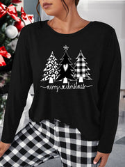  Christmas Lounge Top Women's Christmas Tree Print Long Sleeve 