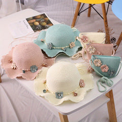 Girls' Straw Hat With Flower Decor for Summer Beach & Outdoors