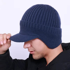 Men's Knitted Warm Hat With Ear Protection Winter Plush Cap
