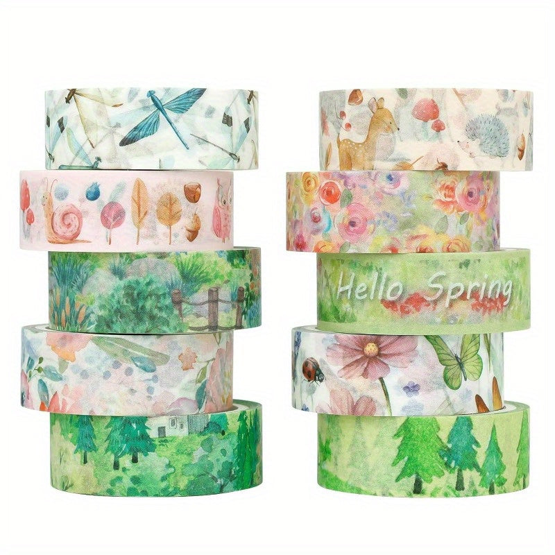 Spring Themed Washi Tape, Watercolor Patterns, Decorative Tapes