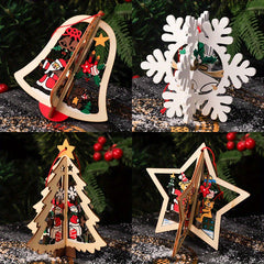 8pcs 3D Bell Snowflake Wooden Pendant Christmas Ornaments
