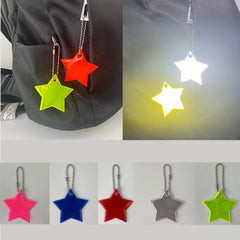 5pcs Reflective Pentagram Keychain Night Safety Ornament For Carabiner Backpack