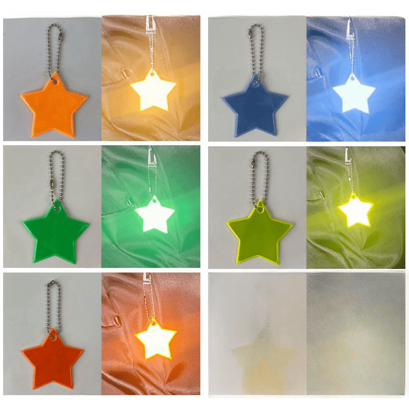 5pcs Reflective Pentagram Keychain Night Safety Ornament For Carabiner Backpack