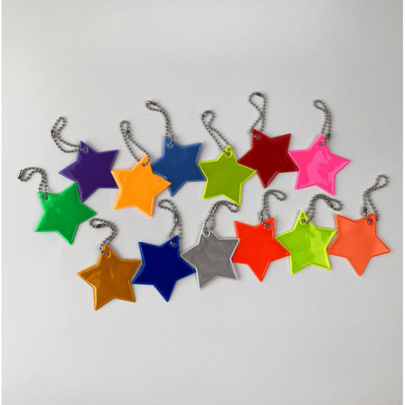 5pcs Reflective Pentagram Keychain Night Safety Ornament For Carabiner Backpack