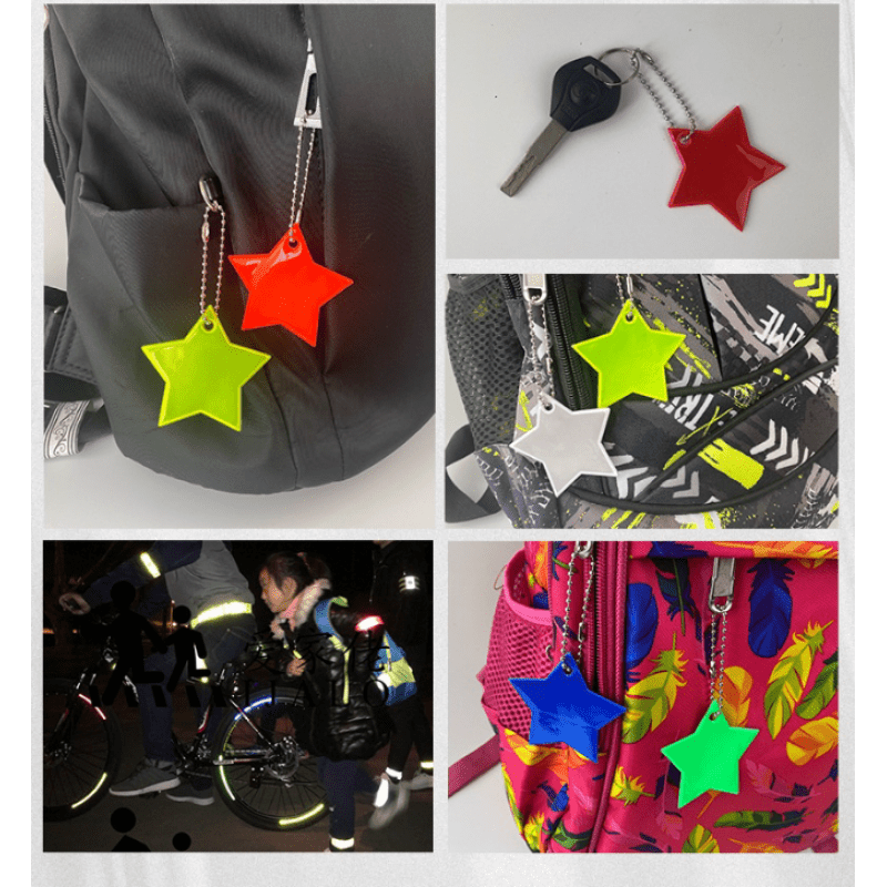 5pcs Reflective Pentagram Keychain Night Safety Ornament For Carabiner Backpack