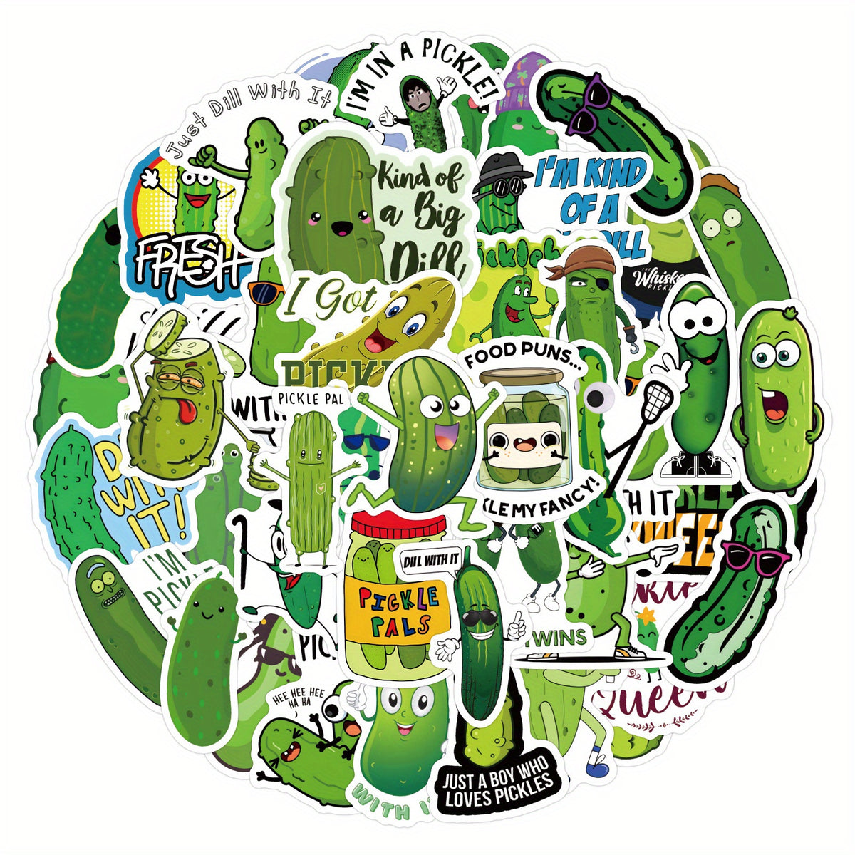 60pcs Cartoon Green Pickle Stickers for Laptops Books Phone Cases Suitcases