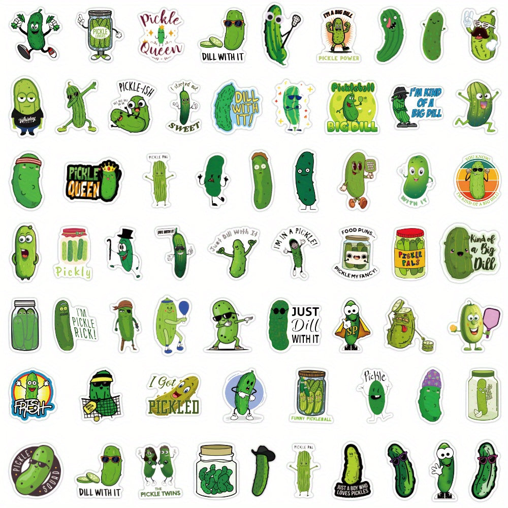 60pcs Cartoon Green Pickle Stickers for Laptops Books Phone Cases Suitcases
