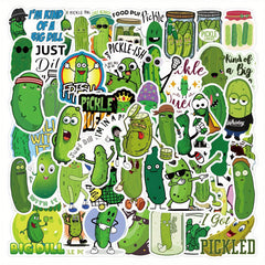 60pcs Cartoon Green Pickle Stickers for Laptops Books Phone Cases Suitcases