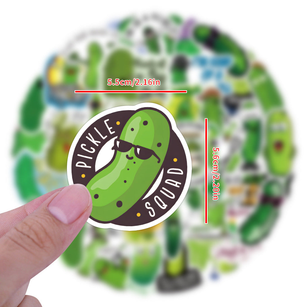 60pcs Cartoon Green Pickle Stickers for Laptops Books Phone Cases Suitcases