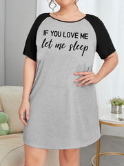  Nightdress Women's Plus Letter Graphic Raglan Short Sleeve