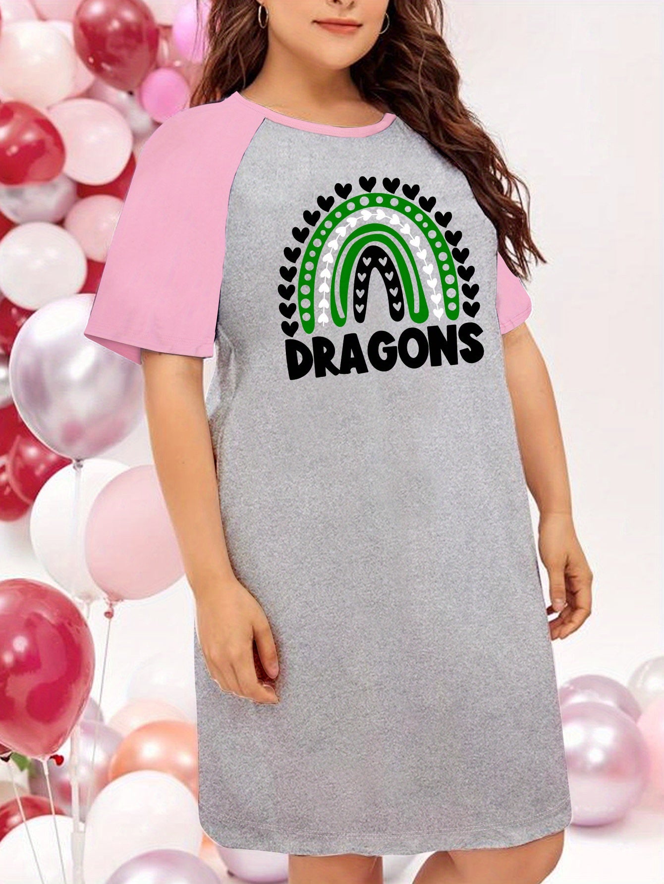  Heart Rainbow & Letter Graphic Short Sleeve Nightdress